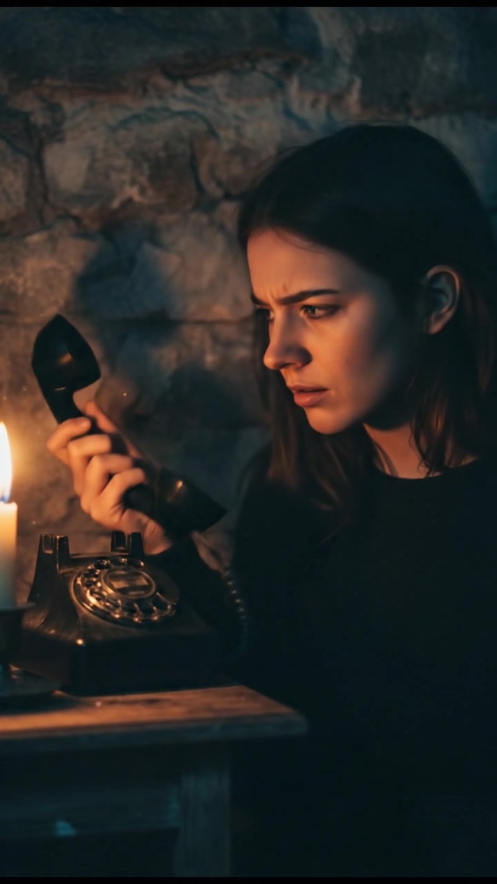 A close-up of You's face, frowning and listening intently as strange sounds come through the phone.