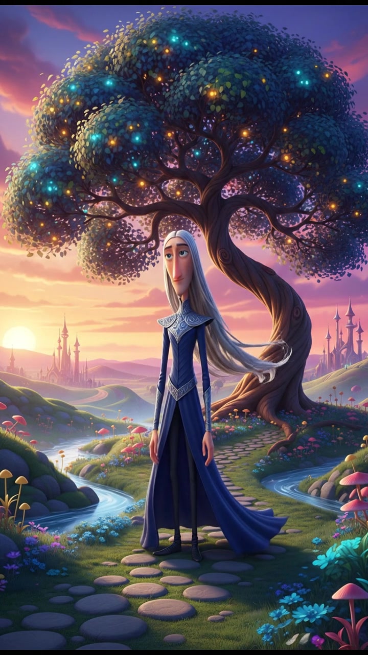 The Solemn Individual standing alone under a tree, looking contemplative with a serene expression.