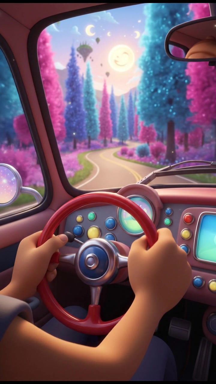 A close-up of Steve's hands gripping the steering wheel of the car.