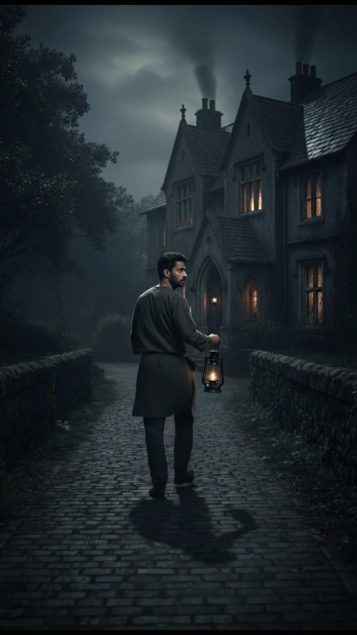 Rahul walking towards his house, glancing over his shoulder, a sense of unease on his face.