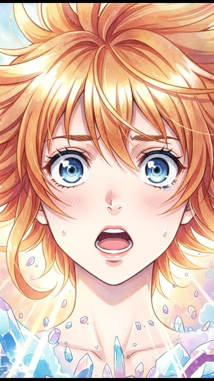 A close-up of The Narrator's shocked expression, her eyes wide and mouth slightly open.