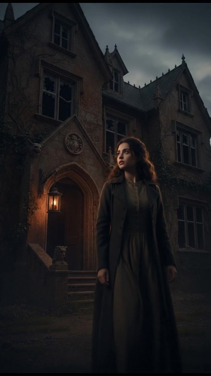 Priya stands in front of an old mansion, looking curious and slightly apprehensive.