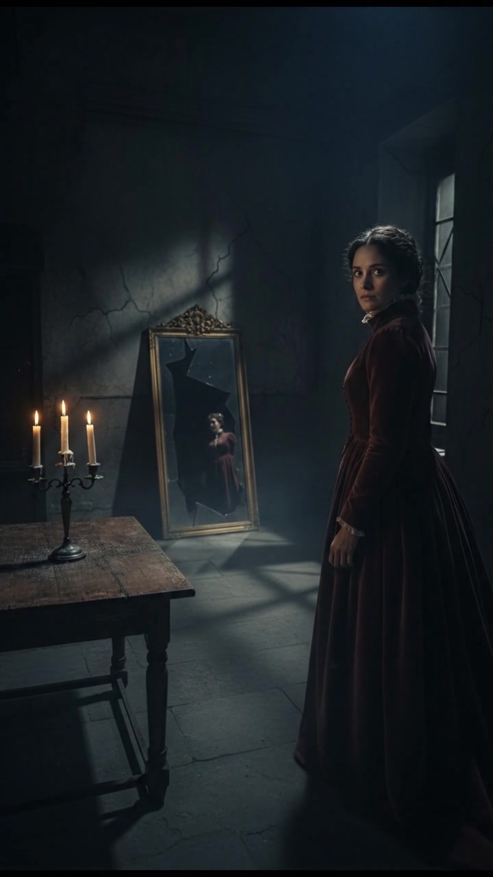 Rani looking over her shoulder, glancing toward a shadowy corner of the room.