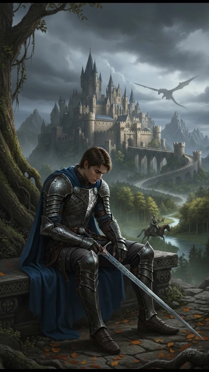 Pemuda sits on a bench in a park, looking contemplatively at the ground.