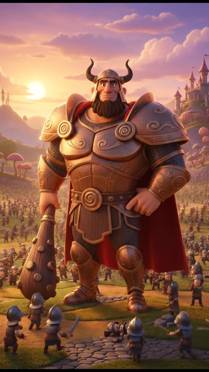 Goliath standing confidently in the center of the battlefield, towering over the soldiers.