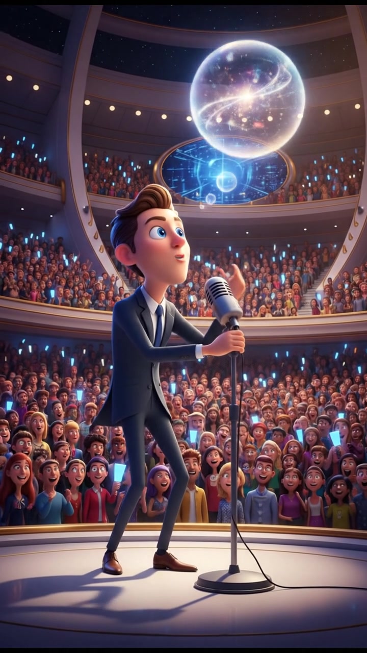 You standing in front of a large audience, speaking passionately into a microphone.