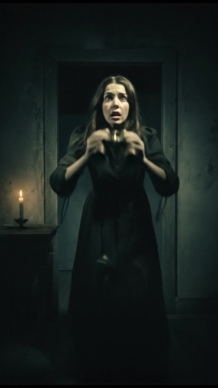 Anna peering through binoculars again, her expression showing horror.