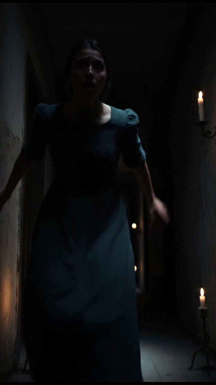 Sarah calling out into the dark hallway, focused and anxious.