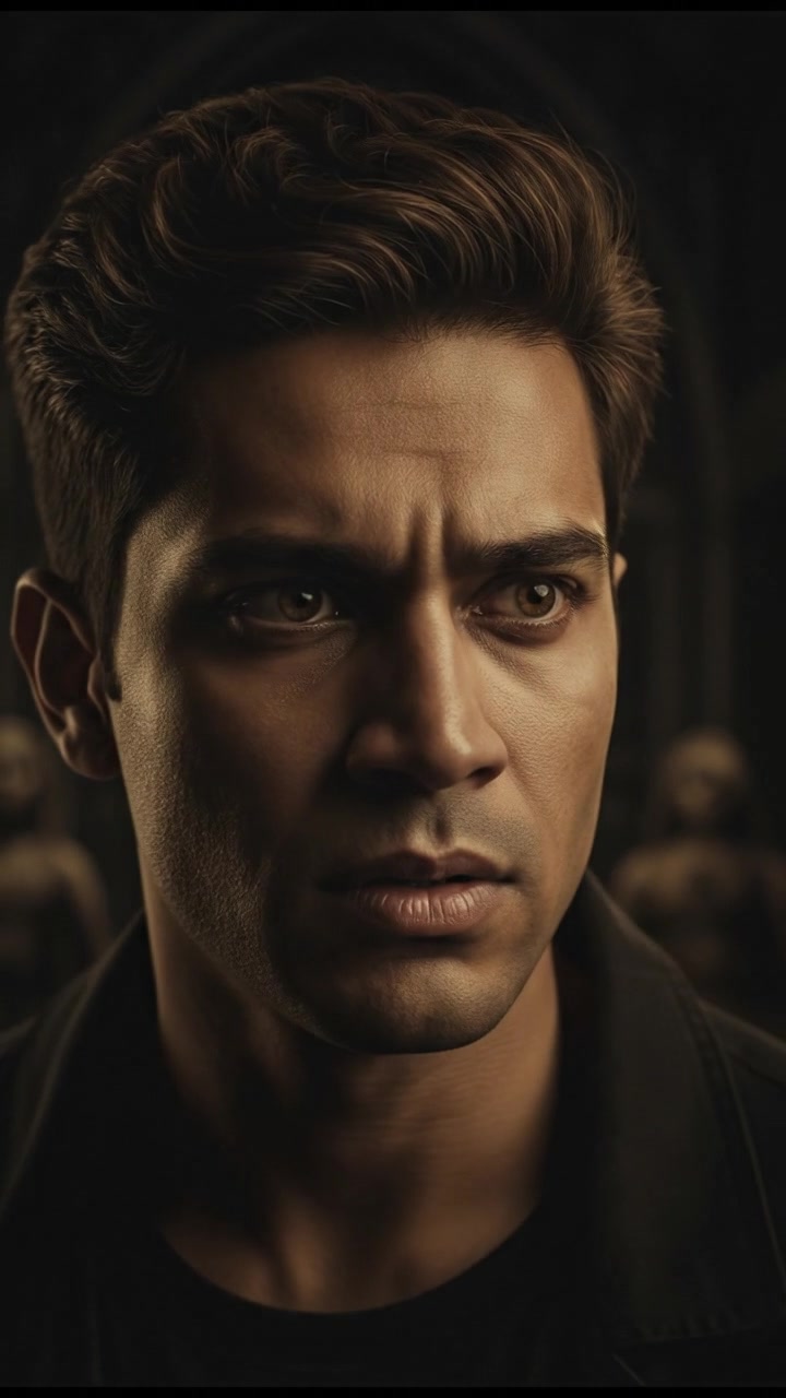 A close-up of Arjun's face, showing tension as he hears unsettling noises.