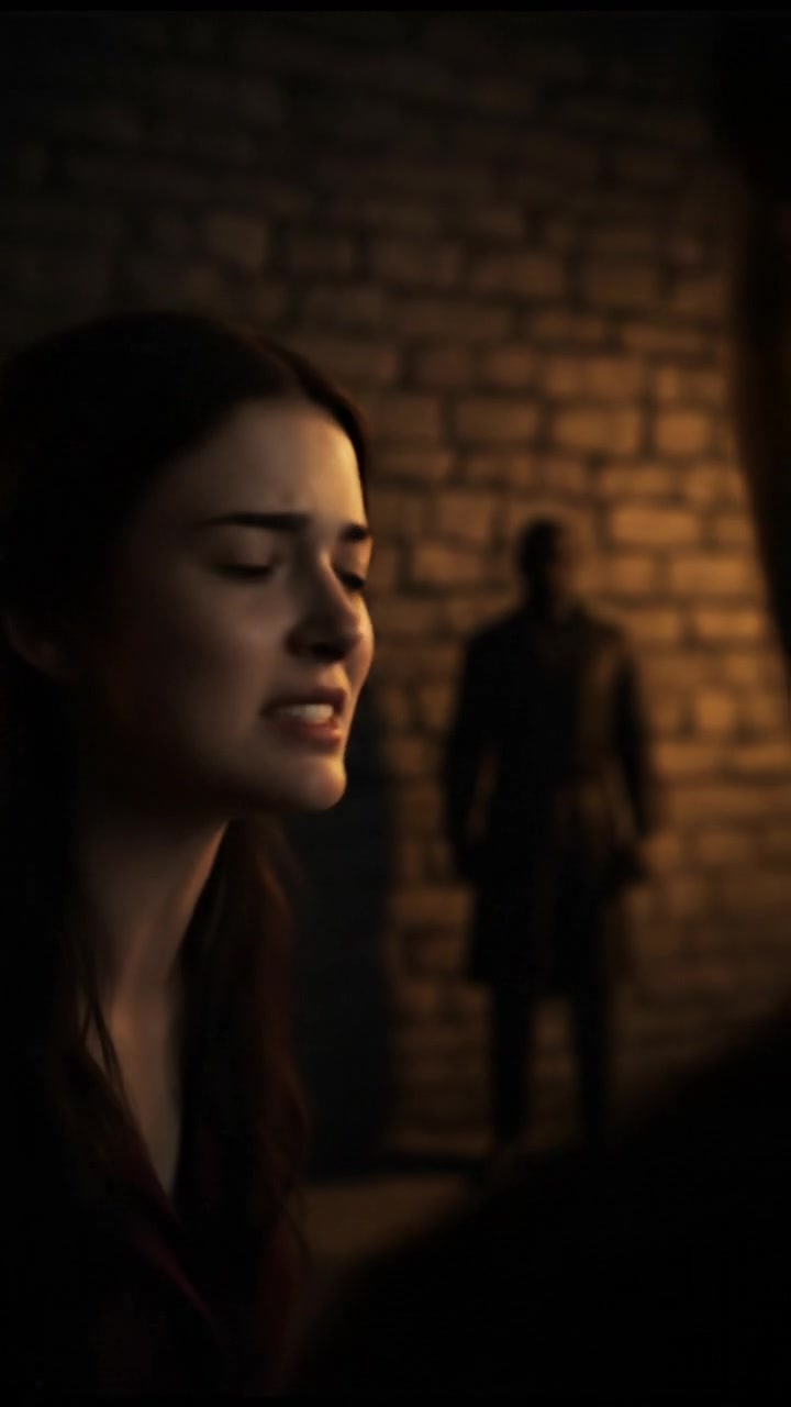 Close-up of Lila's face, showing her anxiety as she speaks to the figure.