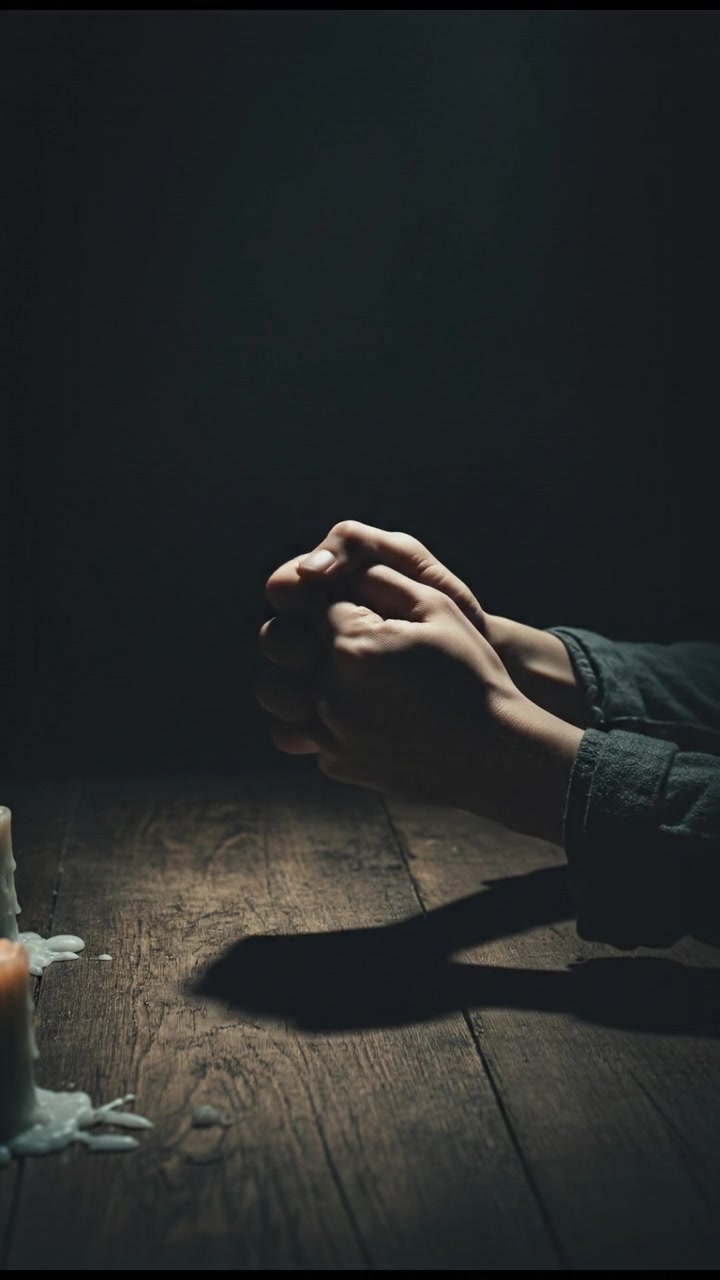 A close-up of Anna's hands as she clenches and relaxes them, showing her internal struggle.