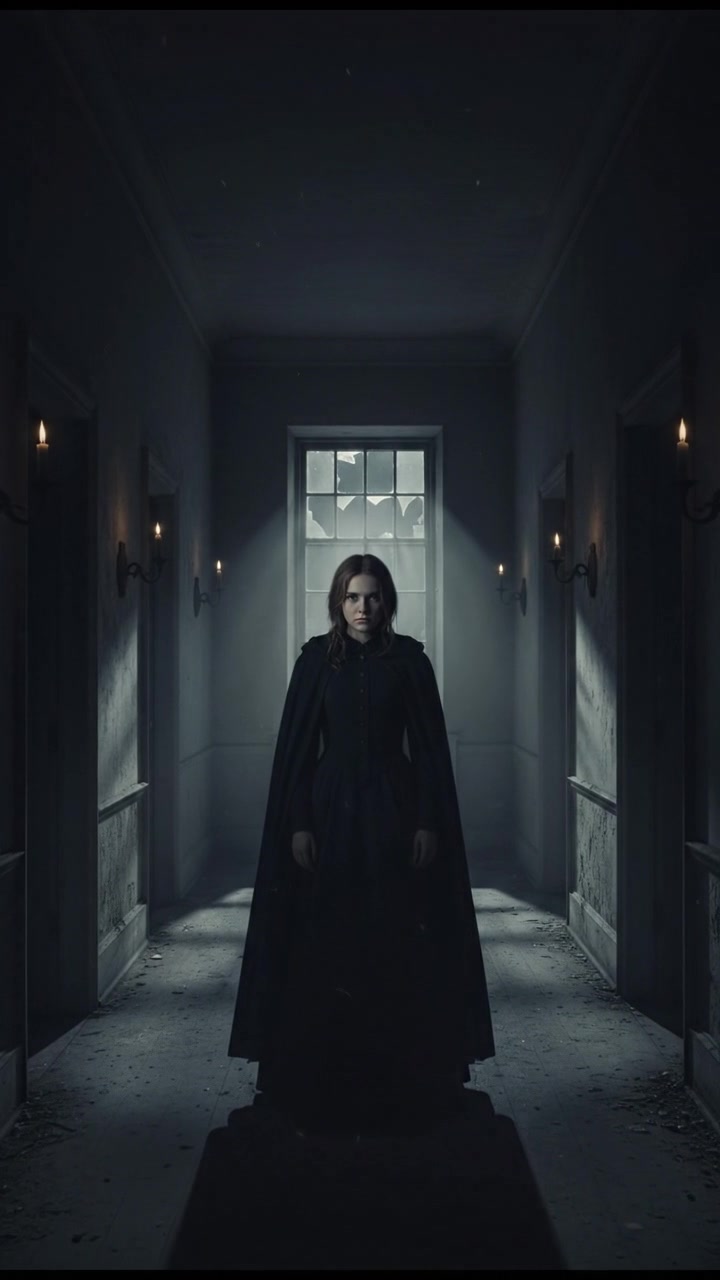 A dark hallway inside the house, silence filling the air around Emily.