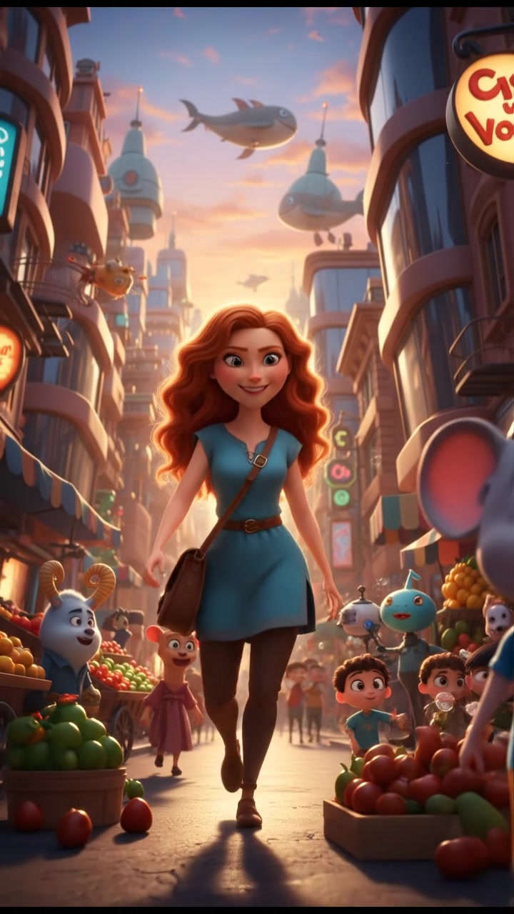 Mother walking down a busy street with a determined expression, wearing a simple outfit.