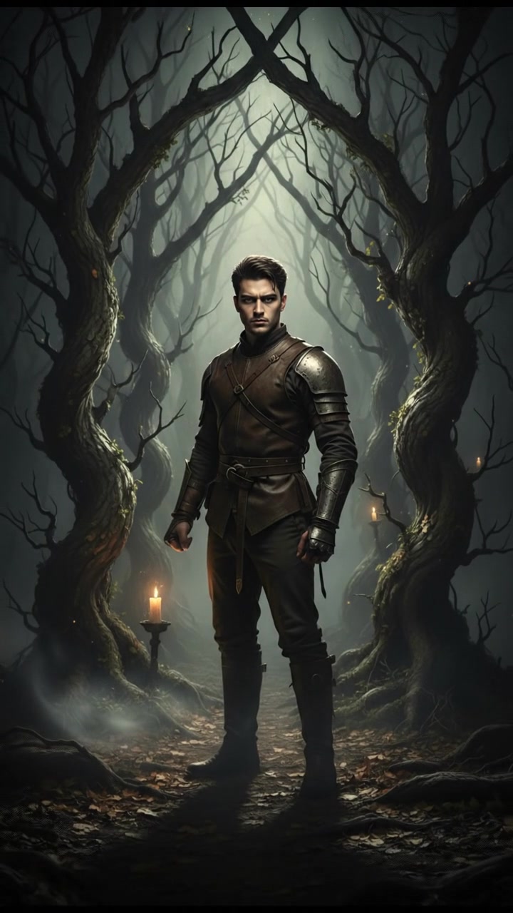 Ayah stands confidently in the forest, a determined expression on his face.