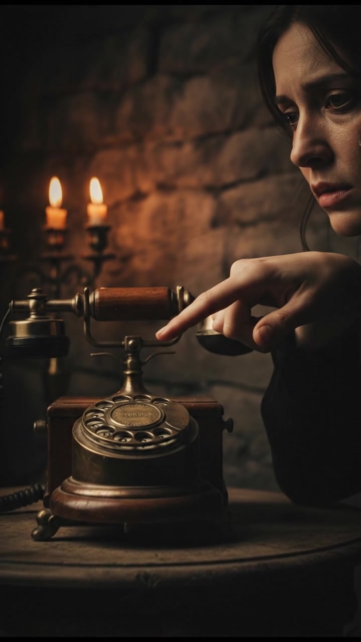 A detail shot of Anna's finger pressing the phone dial; her face shows uncertainty.