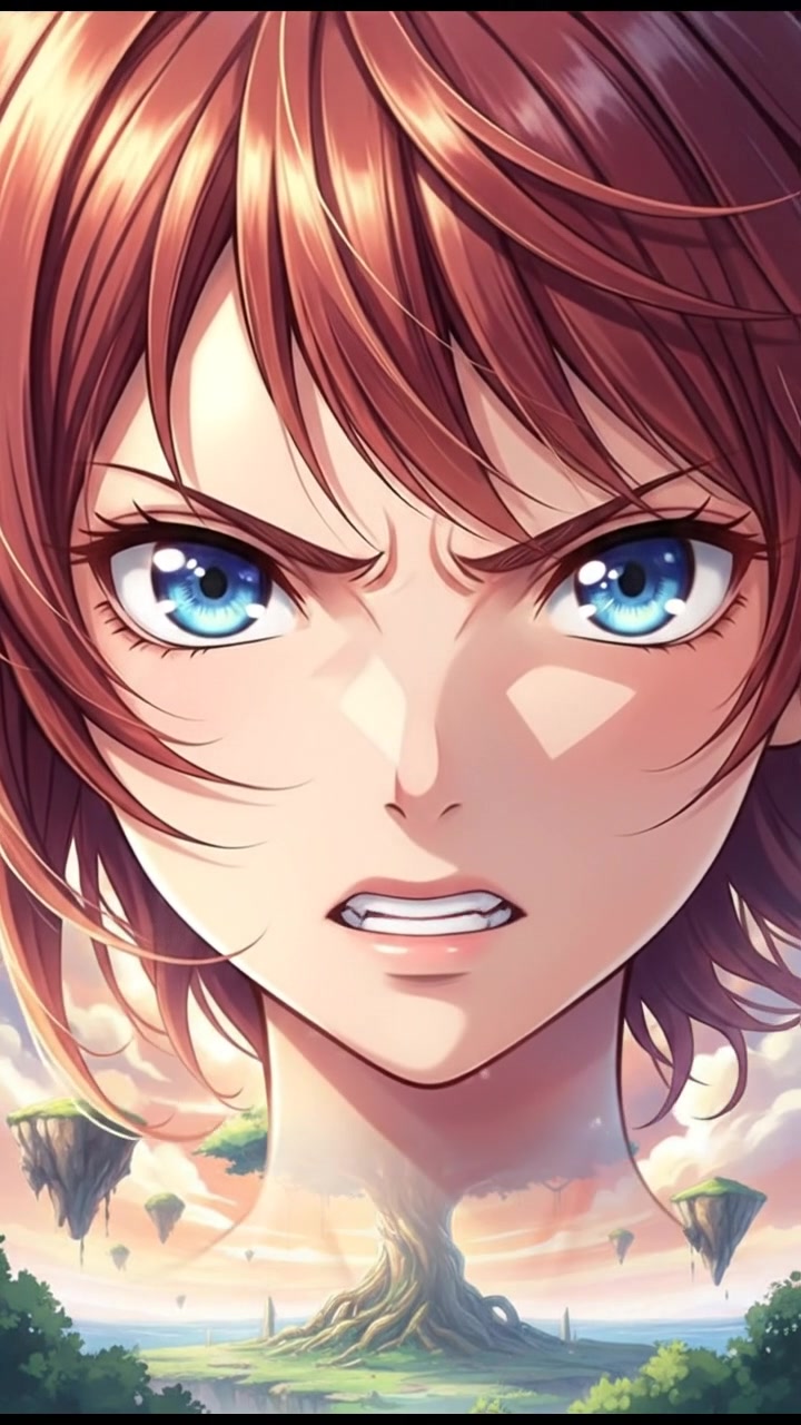 A close-up of Mia's determined expression, emphasizing her eyes.