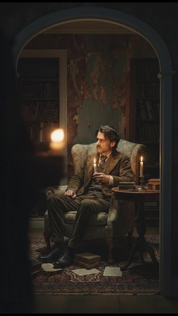 Arthur sitting in a cozy chair in his apartment, looking contemplative and focused.