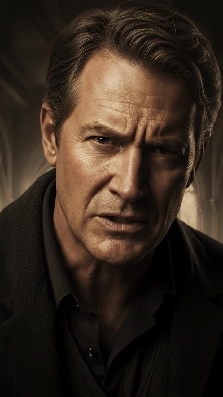 A close-up of Mark's face, expressing skepticism as he looks inside the house.