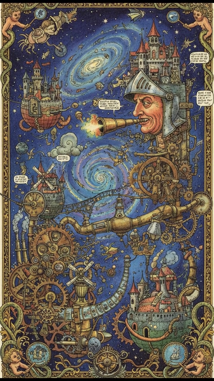 A cosmic view of the universe with stars and galaxies forming in the background.