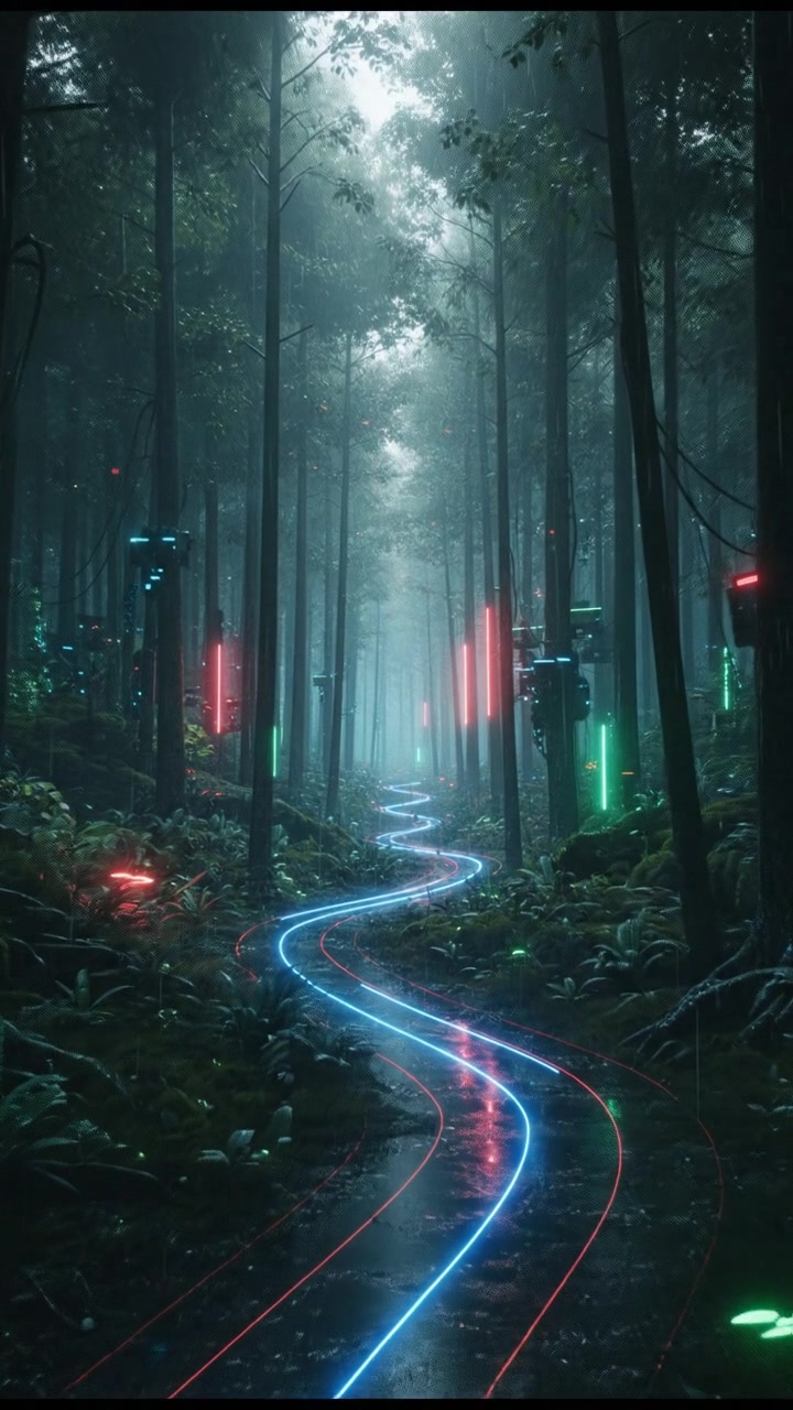 A breathtaking landscape of a lush green forest with a winding path leading into the distance.