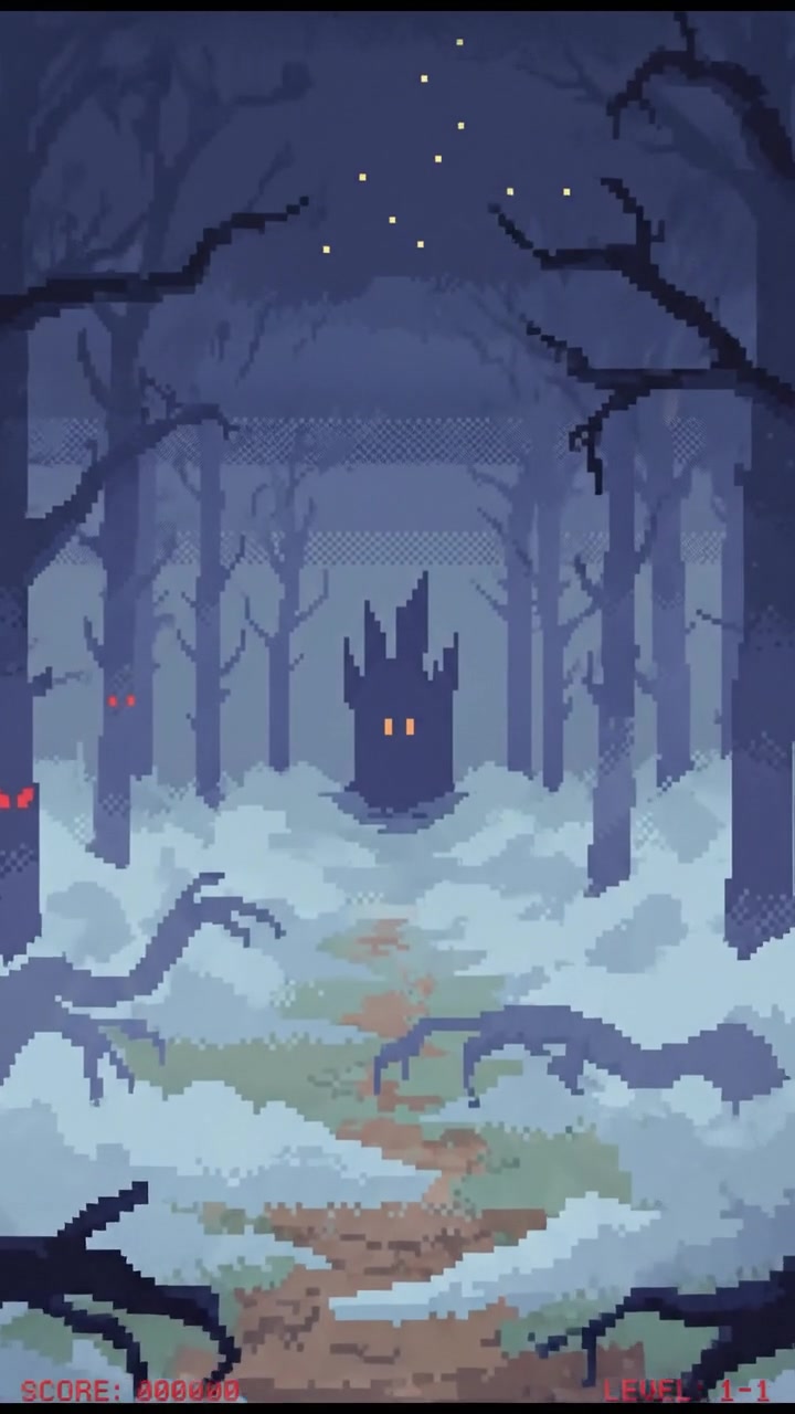 A dark forest path, shrouded in mist, with eerie shadows looming between the trees, leading to an unknown destination.