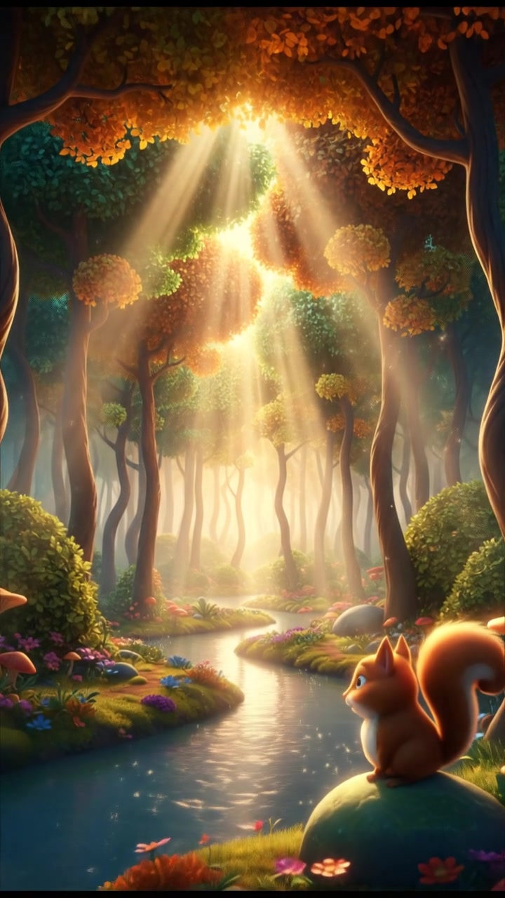 Lion and Baby Walking in the Forest