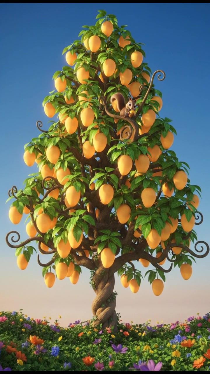 Five Yellow Mangoes on the Tree