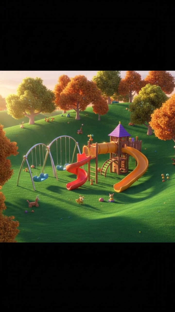 Cartoon Kids Enjoying the Merry-Go-Round