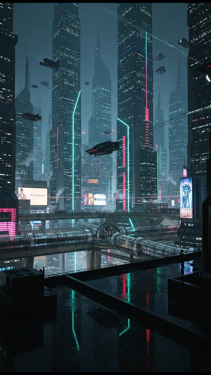 A futuristic city skyline in 2025, filled with advanced technology and flying vehicles.