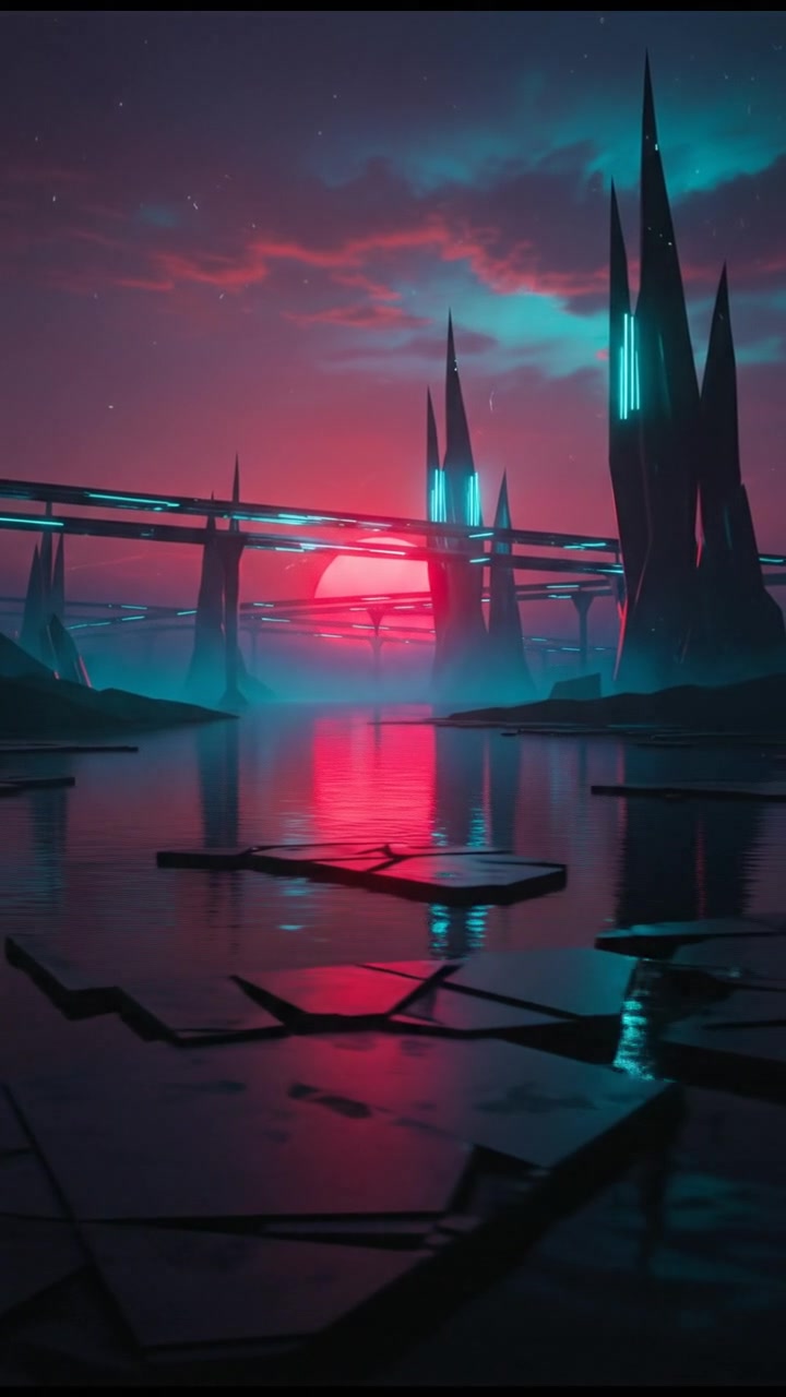 A calm evening landscape of a sunset over a reflective lake, creating a serene and peaceful atmosphere.