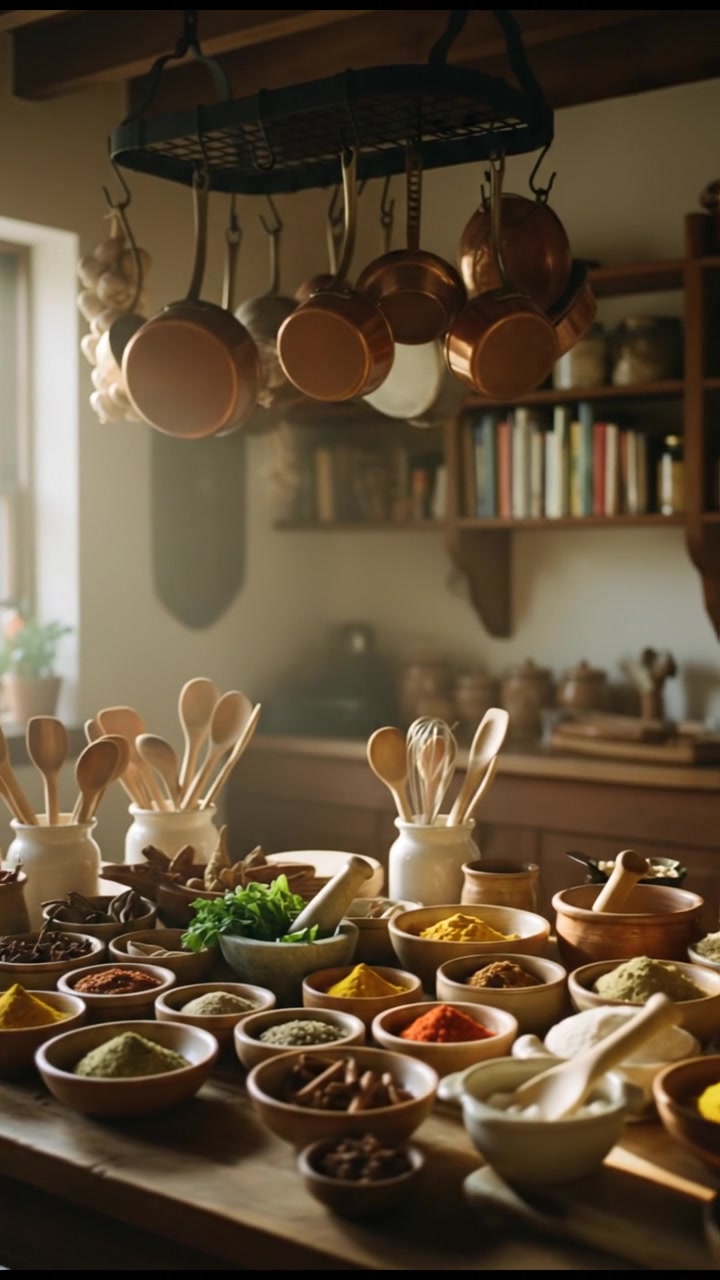 Artisan Wooden Kitchen Utensils in a Cozy Farmhouse Setting
