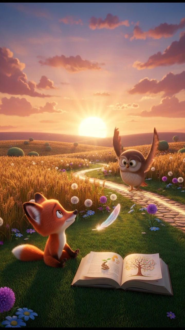 Serenity at Sunset: A Cat, Duck, and Rabbit's Quiet Vigil