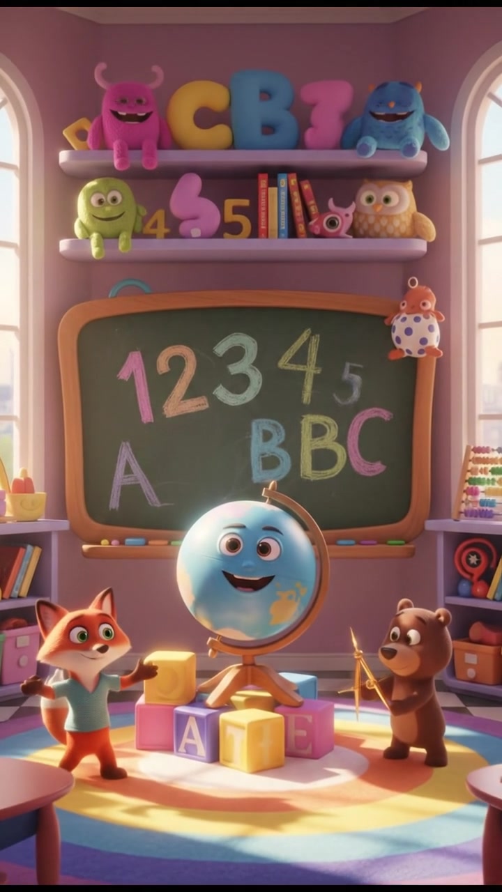 Bright and Cheerful ABCs and 123s: Fun with Colorful Characters and Shapes!