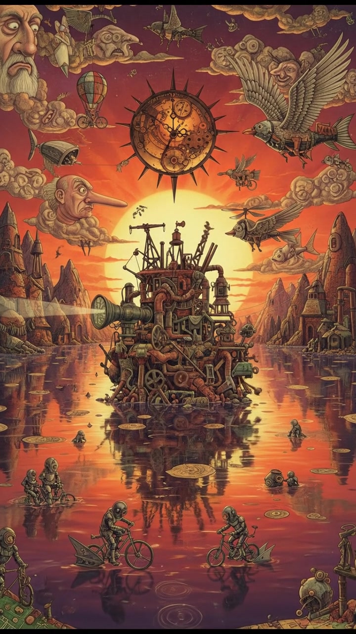 A picturesque sunset over a calm lake, reflecting vivid colors in the water.