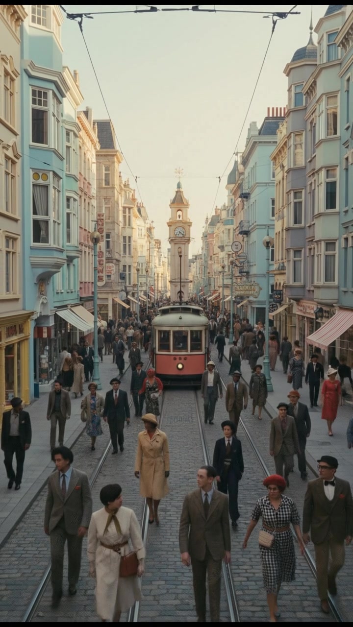 A busy street in a city, with people of different backgrounds walking briskly.