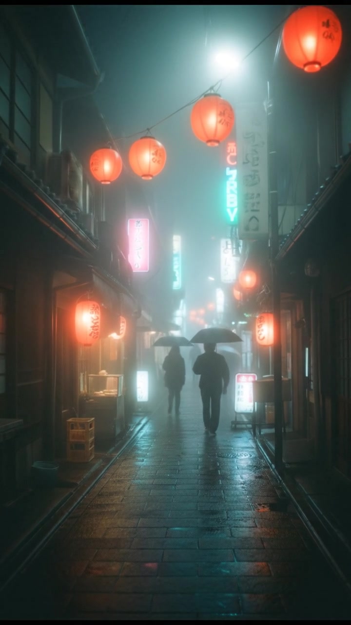 Narrow Lantern-Lit Alley in Kyoto at Night