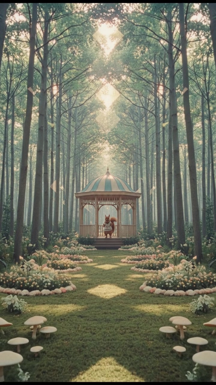 A lush, dense forest with towering trees and thick foliage, bathed in dappled sunlight.