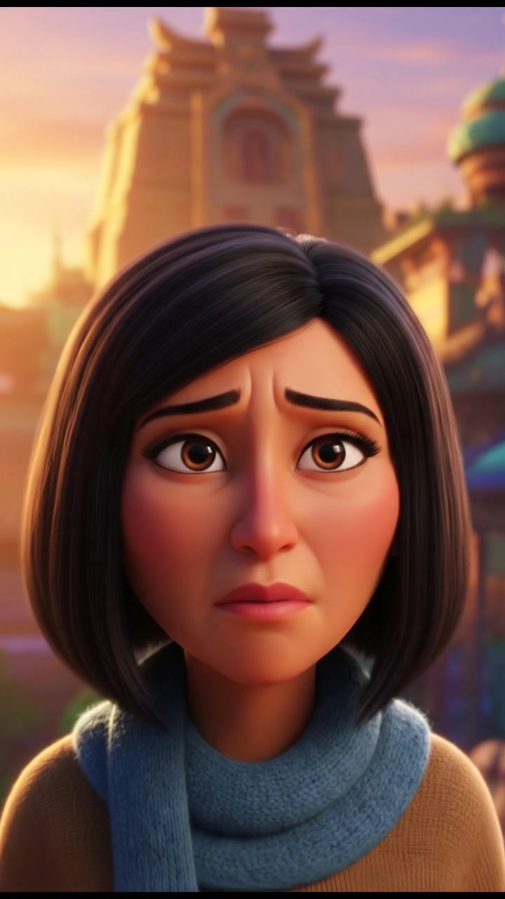 A close-up of Li's face, showing her deep concern.