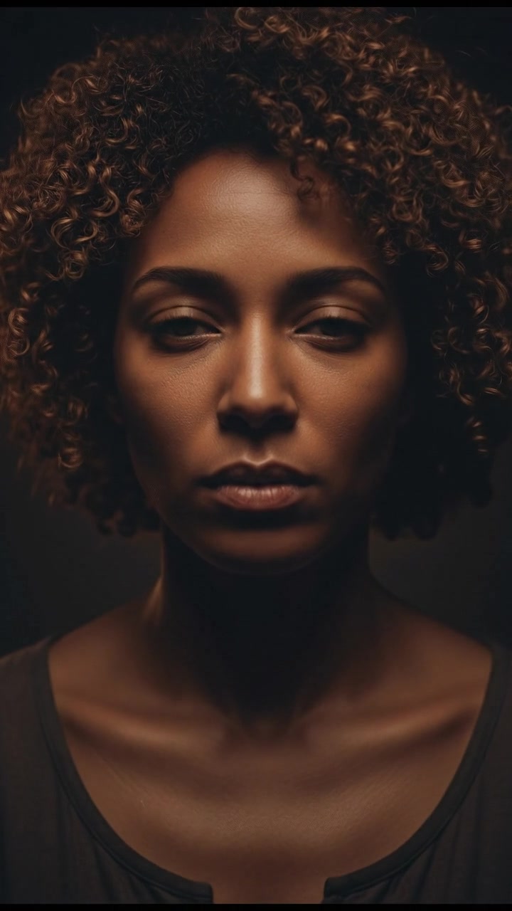 A close-up of Nia staring blankly, her eyes wide and unblinking.