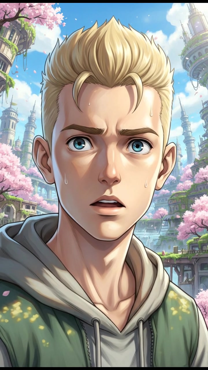 A close-up of Ryan's face as he looks around, uncertainty etched on his features.