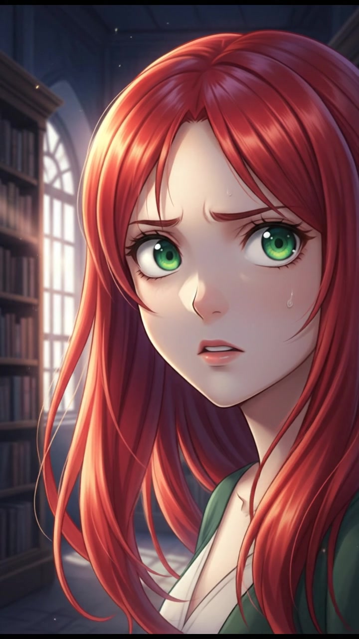 A close-up of Emma's face showing her unease as she feels watched.