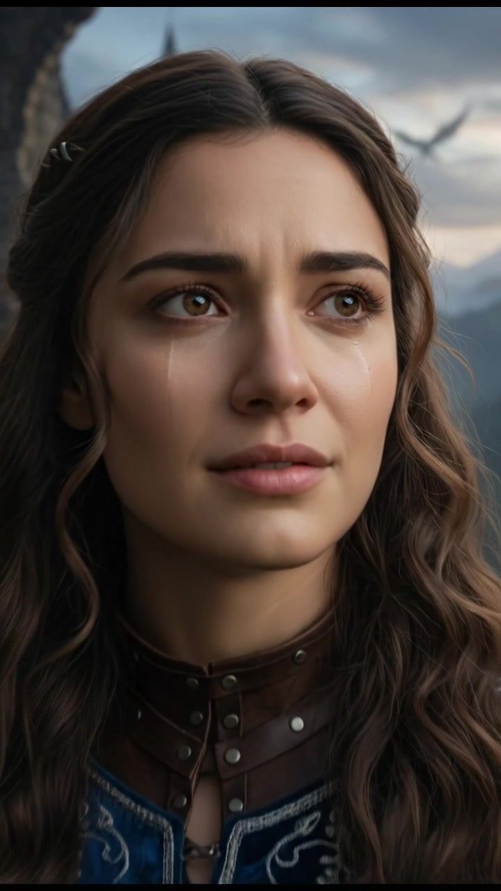 A close-up of the Maya's face, showing a mix of emotions as she gazes.