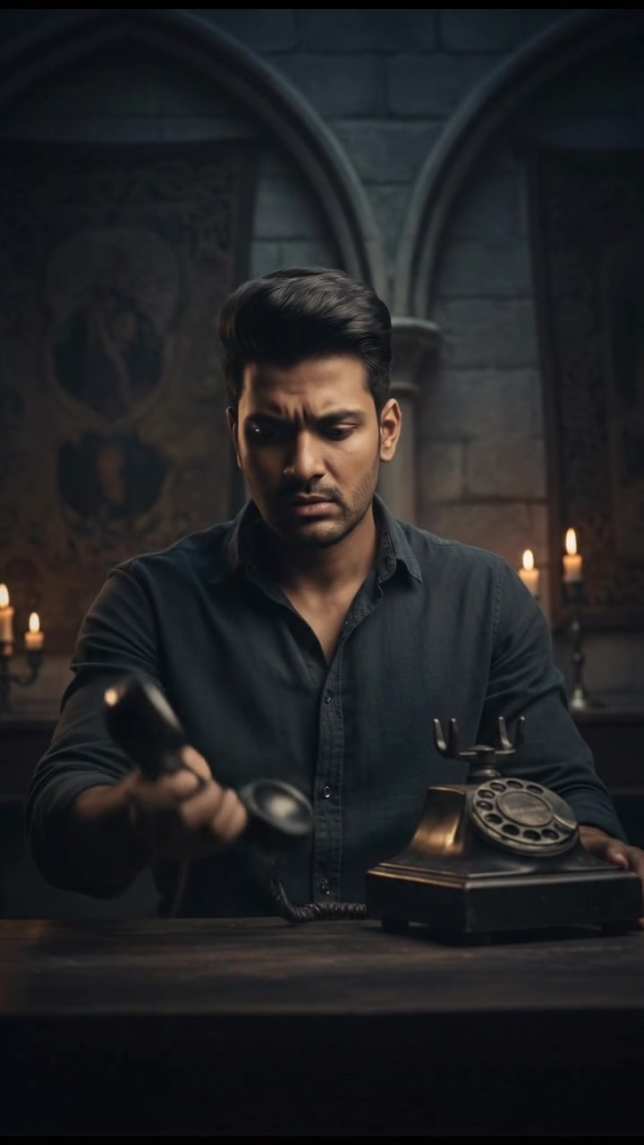 Arjun with a puzzled expression, holding the phone to his ear.