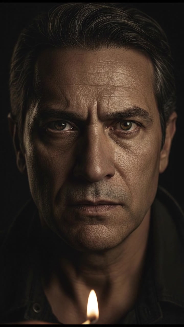 A close-up of Omar's intense expression, reflecting his fear and resolve.