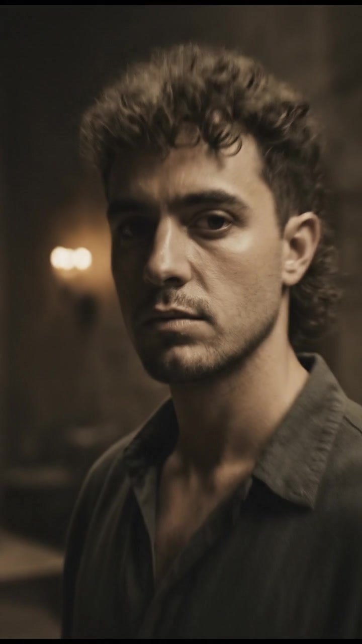 A flashback scene showing Mateo standing in a dimly lit room with a somber expression.