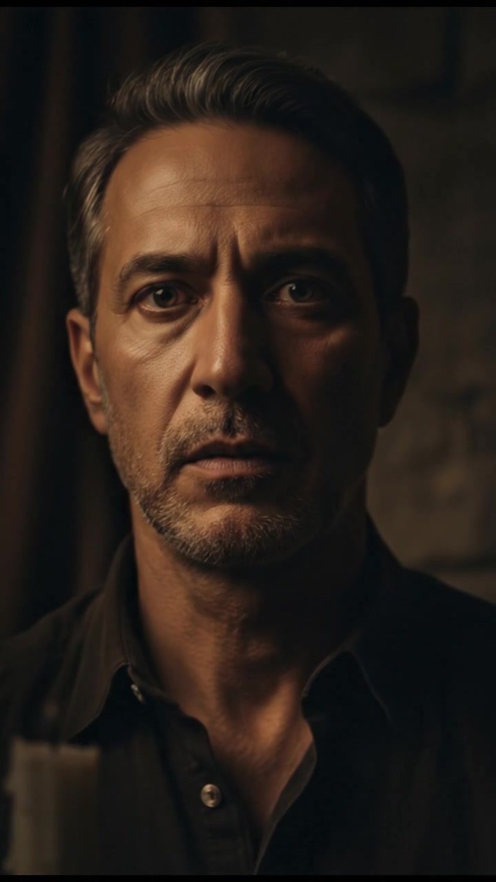 A close-up of Omar's intense eyes as shadows play across his face.