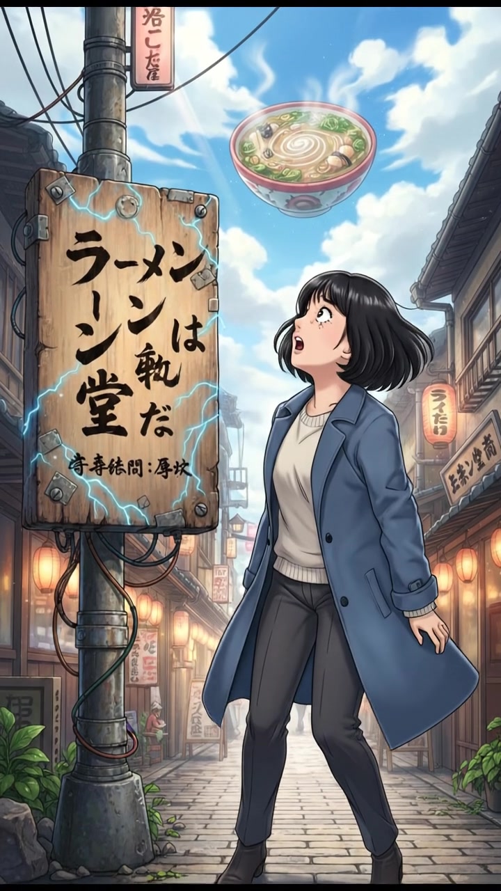 Li standing in front of the fixed sign, staring at it in disbelief.