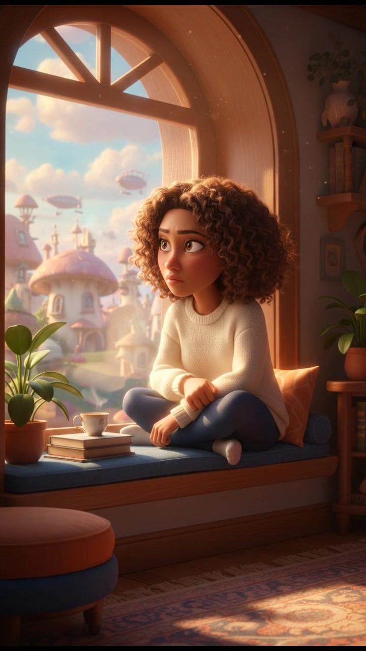 A thoughtful image of Nia reflecting by a window, with light streaming in.