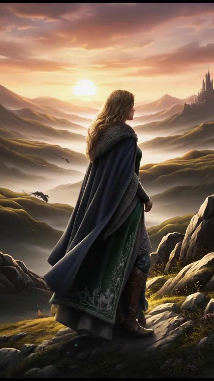 Ashley standing on a hilltop, gazing at the horizon during sunset.