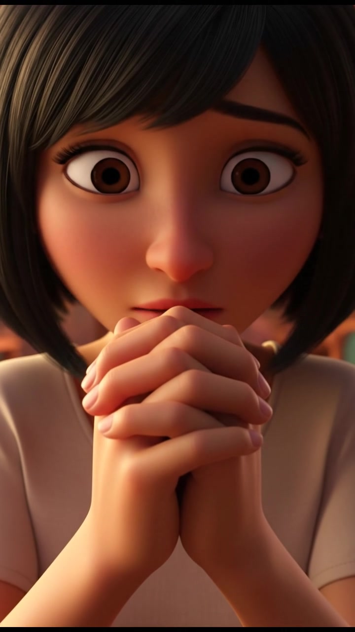 A close-up of Li's hands as she clasps them together, showing her concern.